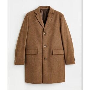 H&M Modern Clean Lines Brown/Grey Classic Wool Blend Trench Coat, Size XS, New
